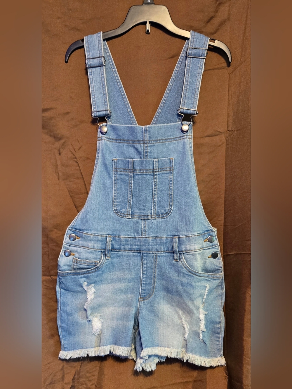 VENUS Denim Overall Shorts Distressed Frayed Hem 3” Inseam Festival Y2K Size 2